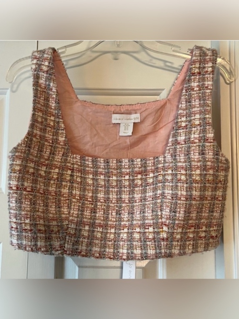 House of Harlow Pink Boucle Square neck Side Zip Crop Top NWT S #2320